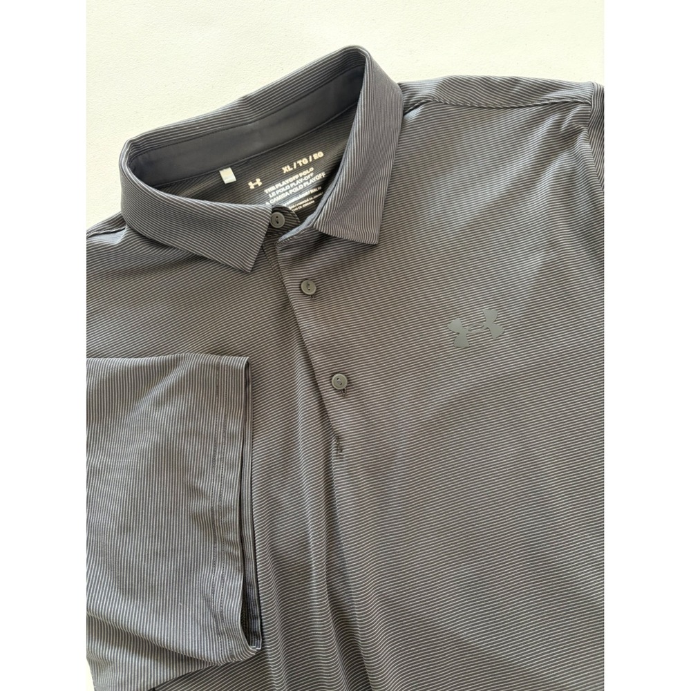 Under Armour Mens The Playoff Polo Shirt Gray Striped Loose Fit Golf XL Short sl